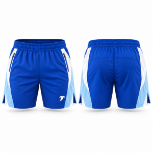 Apparel front and back views-17 blue snd white short