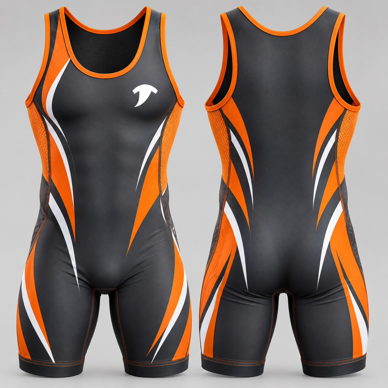 Charcoal-orange-compression-singlet