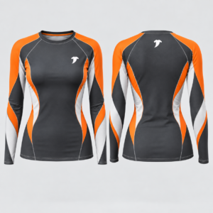Charcoal-orange-white-athletic-rash-guard