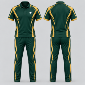 Forest-green-and-gold-cricket-uniform