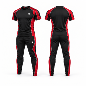 Front and back apparel views on white-26 black and red sports wear