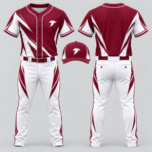 Maroon baseball uniform set, front and back-7