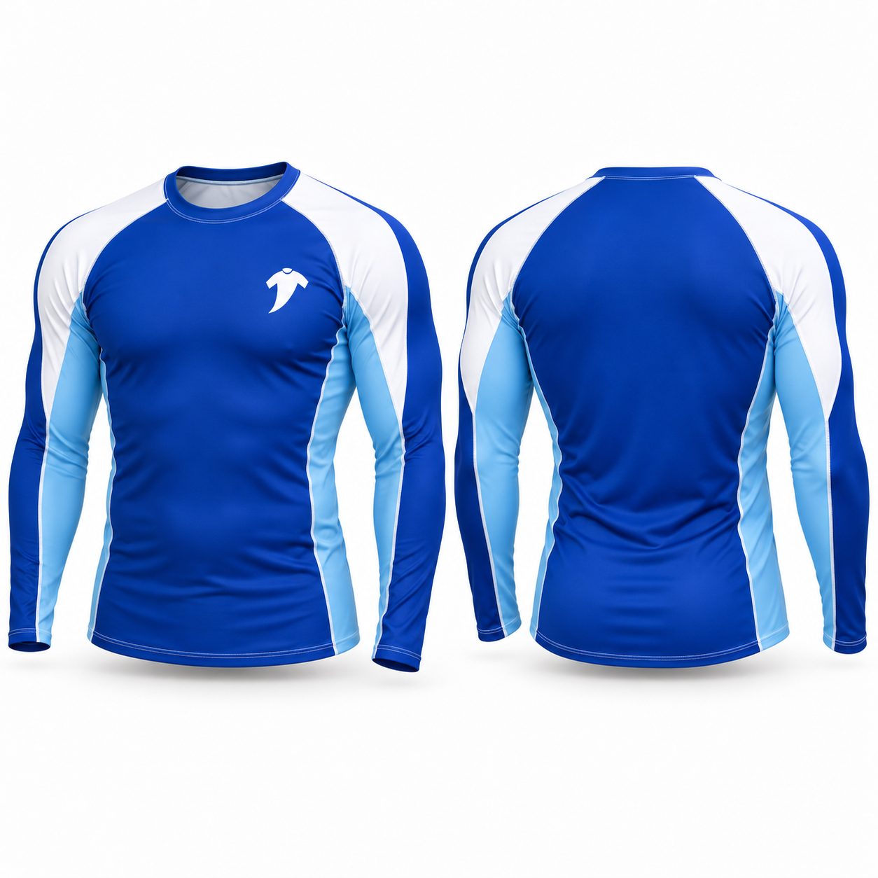 blue and white rash guard