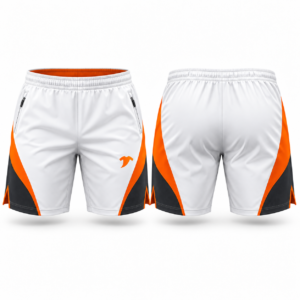 Square apparel front-and-back showcase-20 white and orange short