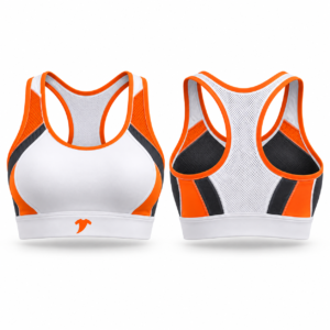 Square front-and-back apparel showcase-25 white and orange sports bra