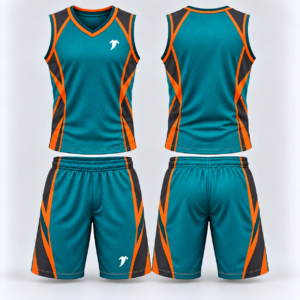 Teal, charcoal, and orange basketball uniform mockup-5 Teal-charcoal-and-orange-basketball-uniform
