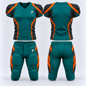 Teal-charcoal-orange-football-uniform