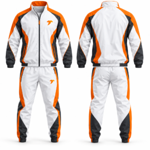 White-orange-and-charcoal-windbreaker-set